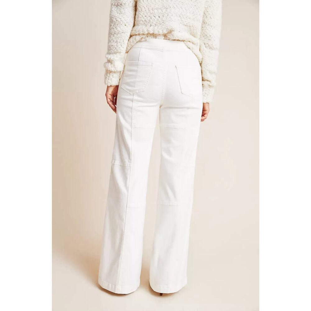 Pilcro Wide-Leg Jeans Women’s 25 White Stretch Ultra High-Rise Shirt Patchwork - Picture 12 of 13